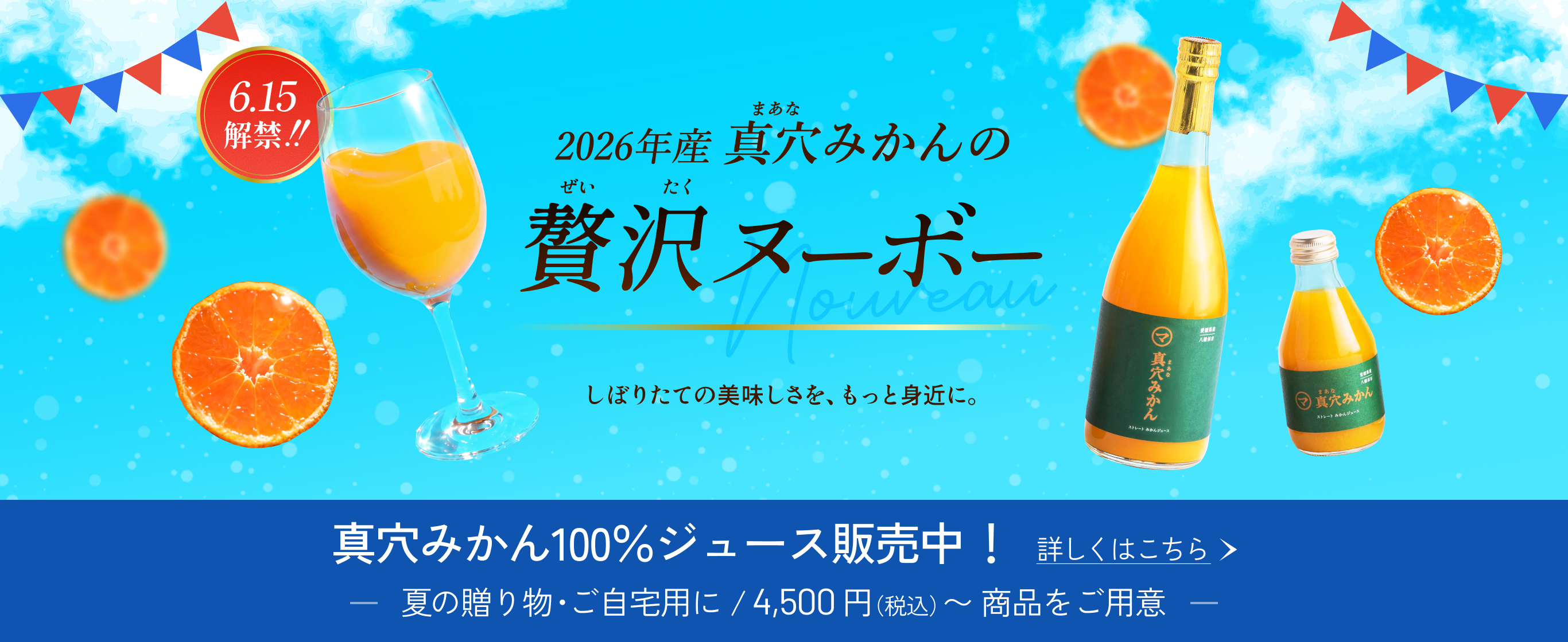 真穴みかん100％ジュース販売中